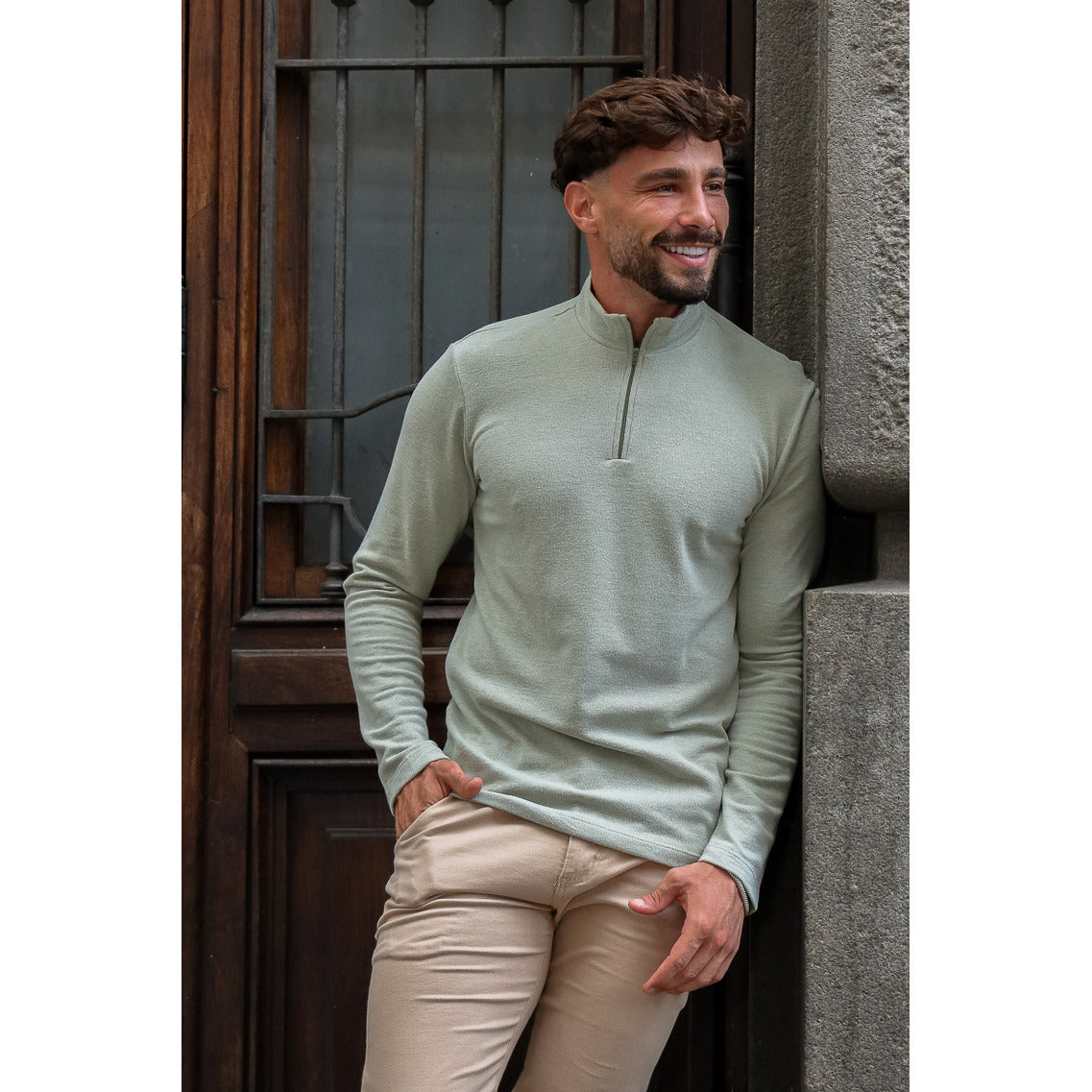 SUETER GOLA ALTA C/ ZIPER 8278 BEGE M