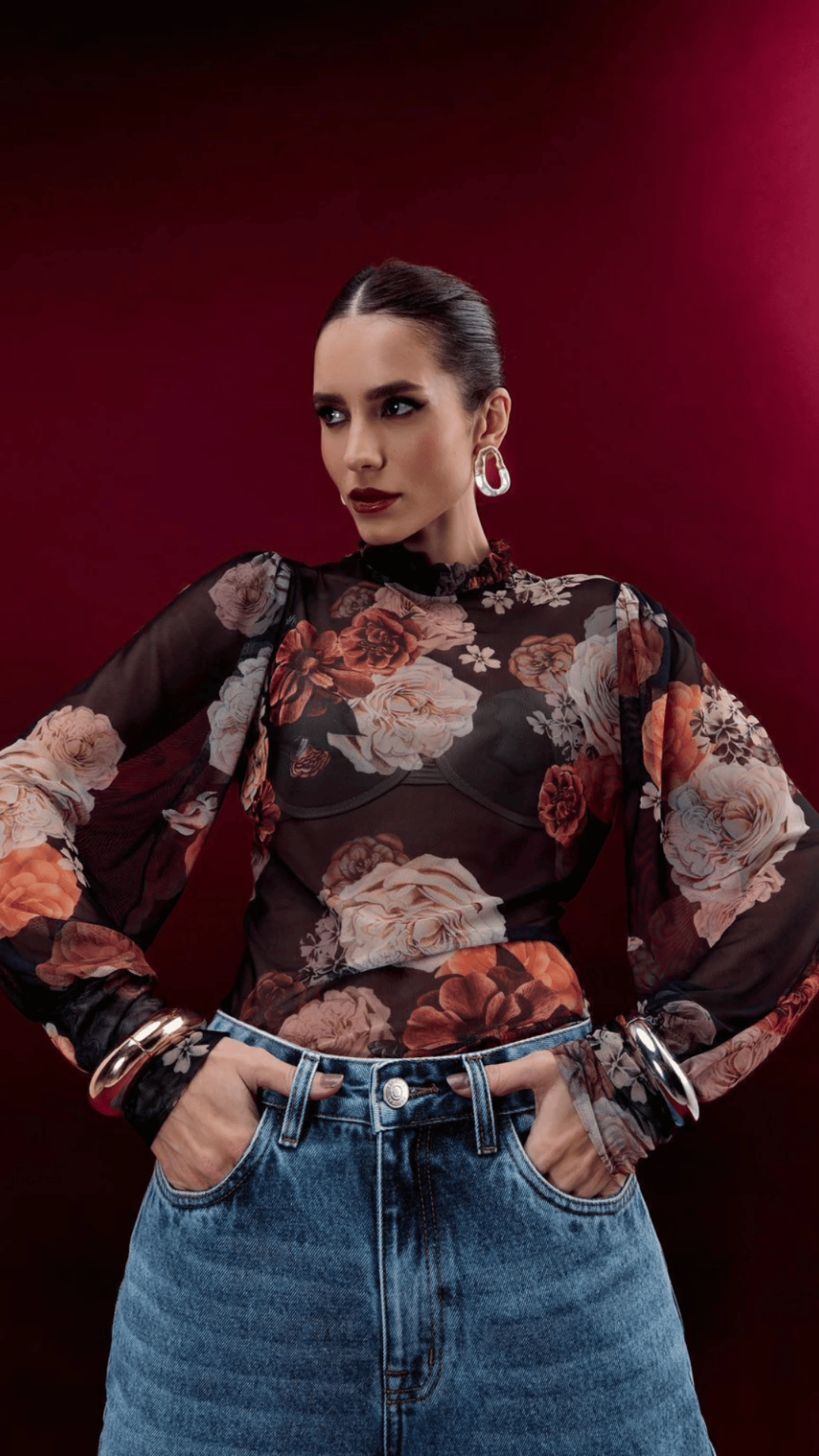 Blusa Tule Alessa Floral Adore