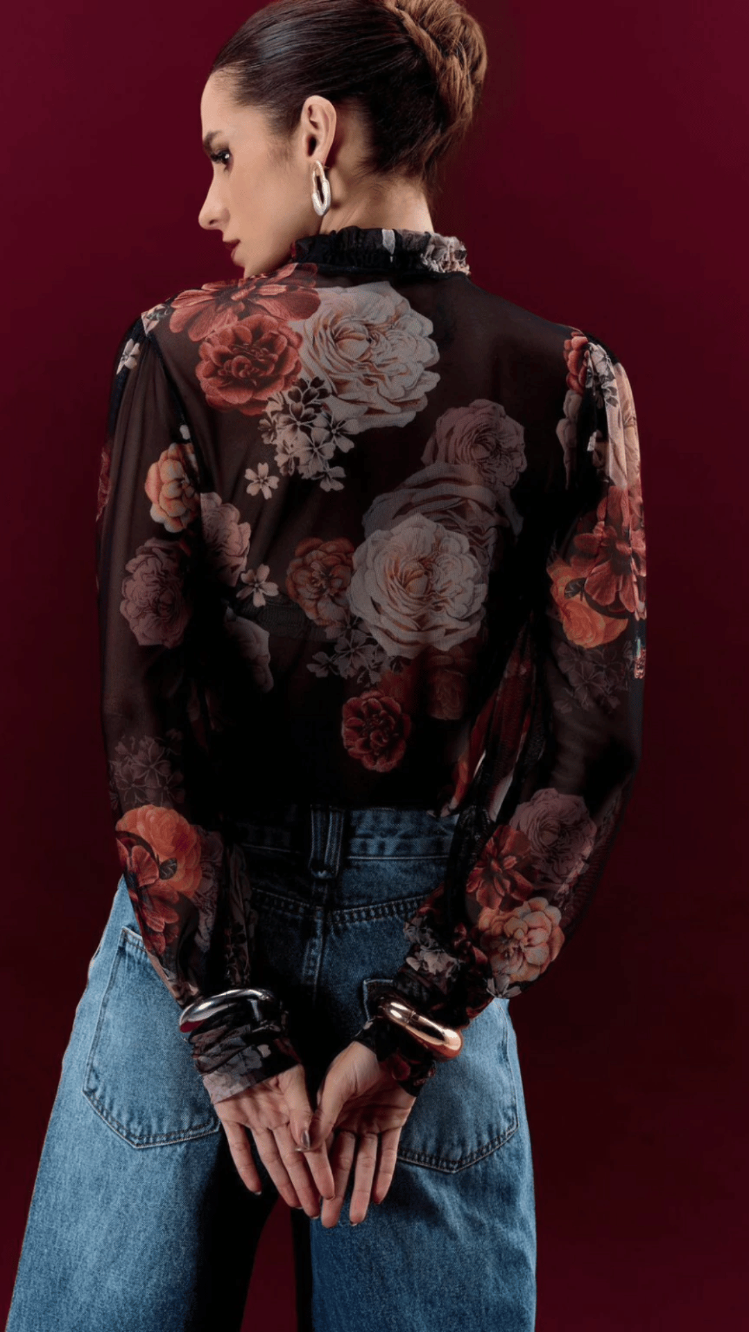 Blusa Tule Alessa Floral Adore