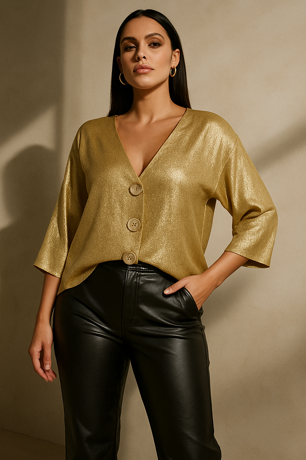 Blusa Dourada Metalizada Gregga – Elegância com Brilho na Medida Certa