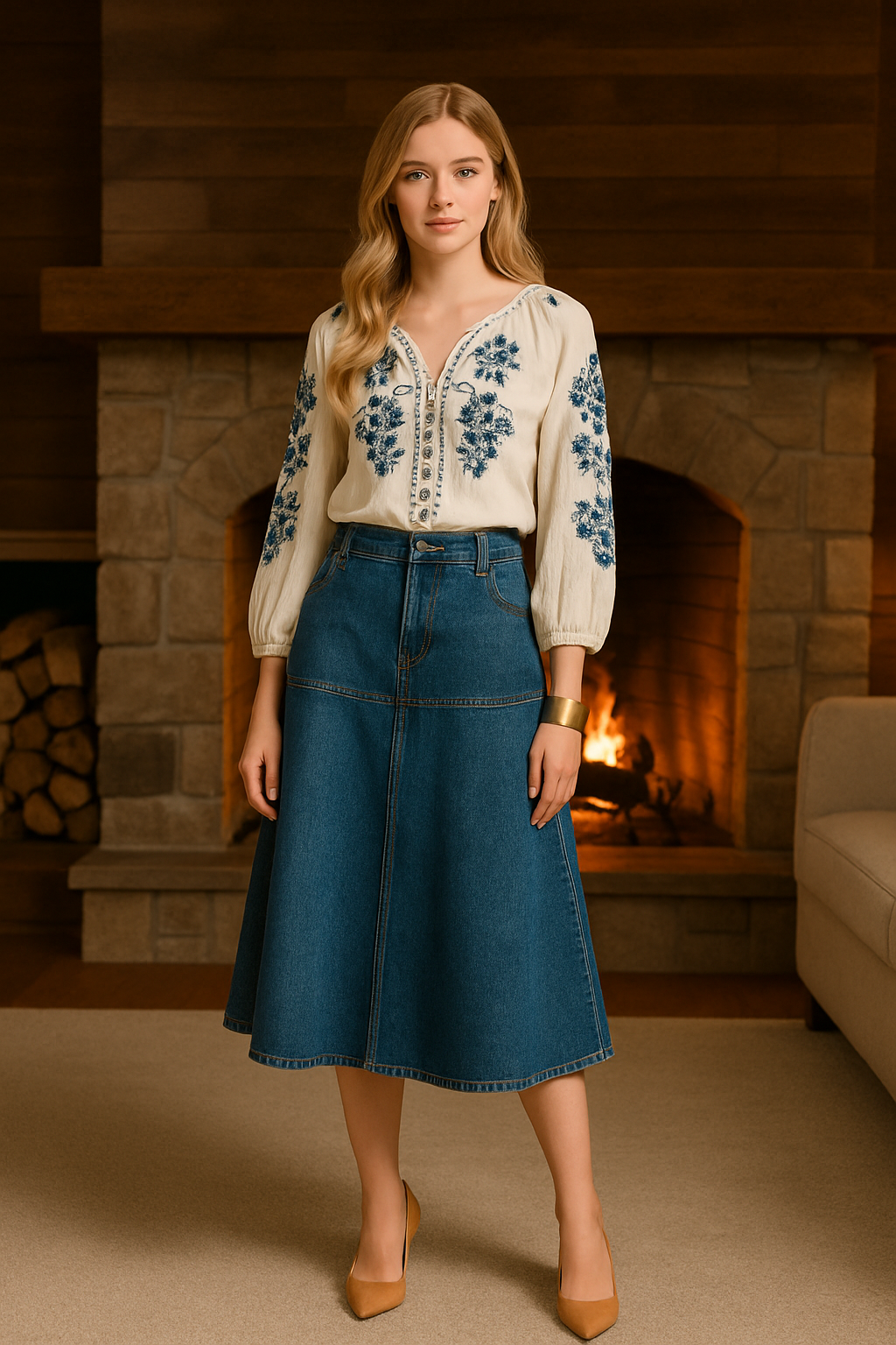Saia Jeans Midi