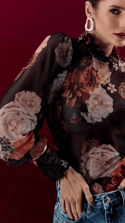 Blusa Tule Alessa Floral Adore